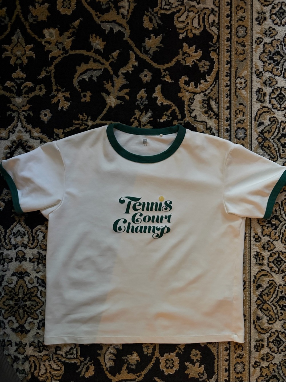 UNIQLO Tennis Ringer Baby Tee - Green Trim (Kids 9-10 fits XS/S)